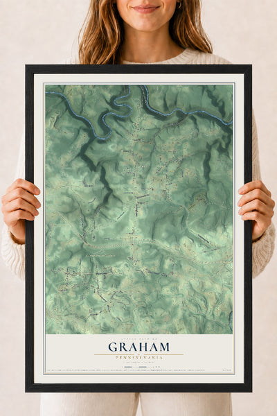 Map of Graham, Pennsylvania, 18 x 24 inch print in a black wood frame