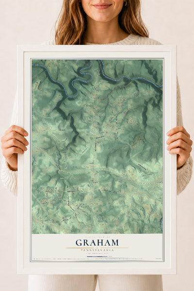 Map of Graham, Pennsylvania, 18 x 24 inch print in a white wood frame