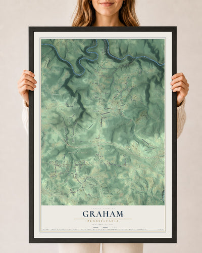 Map of Graham, Pennsylvania, 24 x 36 inch print in a black wood frame