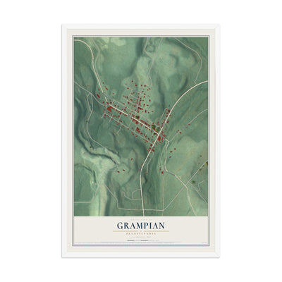 Map of Grampian, Pennsylvania, 12 x 18 inch print in a white wood frame