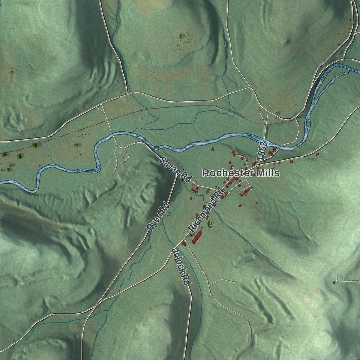 Close-up of the map of Grant, Pennsylvania print showing street and building detail