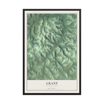 Map of Grant, Pennsylvania, 12 x 18 inch print in a black wood frame