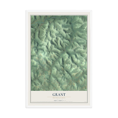 Map of Grant, Pennsylvania, 12 x 18 inch print in a white wood frame