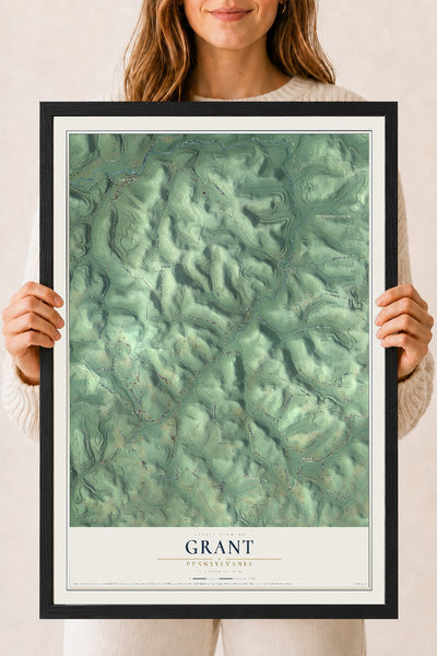 Map of Grant, Pennsylvania, 18 x 24 inch print in a black wood frame