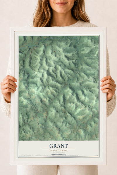 Map of Grant, Pennsylvania, 18 x 24 inch print in a white wood frame