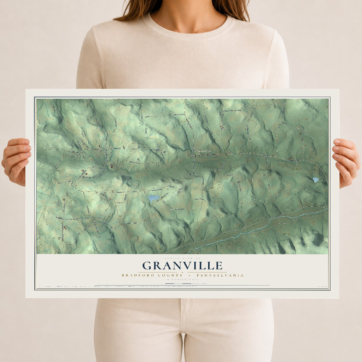 Map of Granville, Bradford County, Pennsylvania, 12 x 18 inch unframed archival matte print