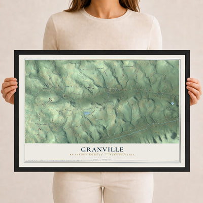 Map of Granville, Bradford County, Pennsylvania, 12 x 18 inch print in a black wood frame