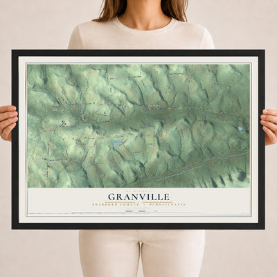 Map of Granville, Bradford County, Pennsylvania, 18 x 24 inch print in a black wood frame