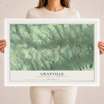 Map of Granville, Bradford County, Pennsylvania, 18 x 24 inch print in a white wood frame