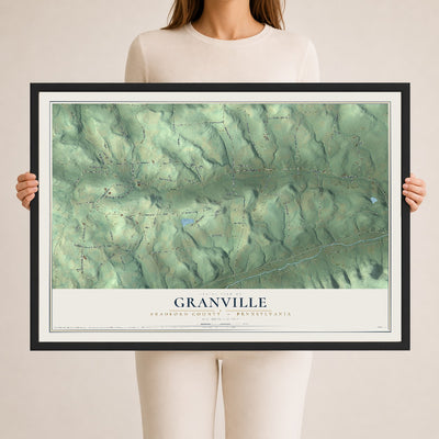 Map of Granville, Bradford County, Pennsylvania, 24 x 36 inch print in a black wood frame