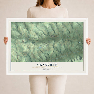 Map of Granville, Bradford County, Pennsylvania, 24 x 36 inch print in a white wood frame