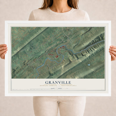 Map of Granville, Mifflin County, Pennsylvania, 18 x 24 inch print in a white wood frame