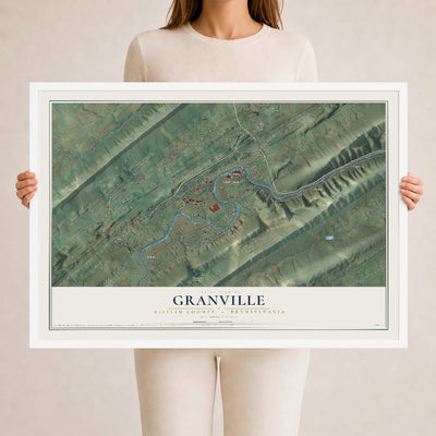 Map of Granville, Mifflin County, Pennsylvania, 24 x 36 inch print in a white wood frame