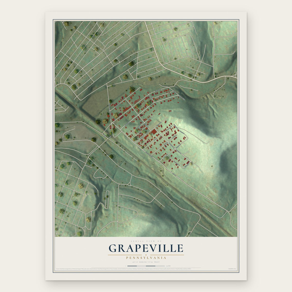 Grapeville, Pennsylvania map print, the full design