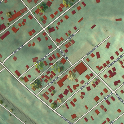 Close-up of the map of Grapeville, Pennsylvania print showing street and building detail