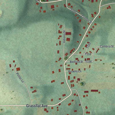 Close-up of the map of Grassflat, Pennsylvania print showing street and building detail
