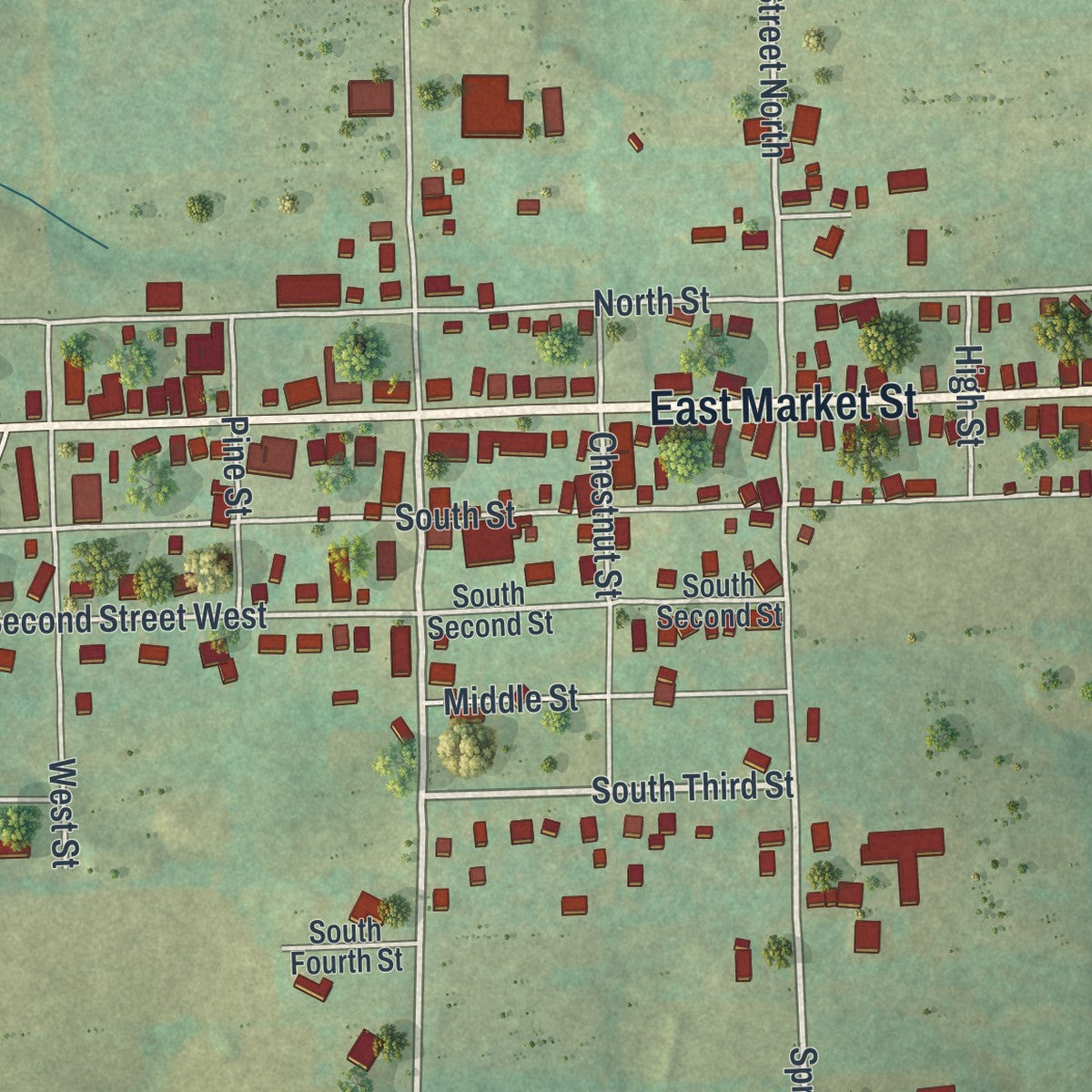 Close-up of the map of Gratz, Pennsylvania print showing street and building detail