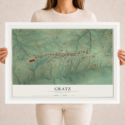 Map of Gratz, Pennsylvania, 18 x 24 inch print in a white wood frame