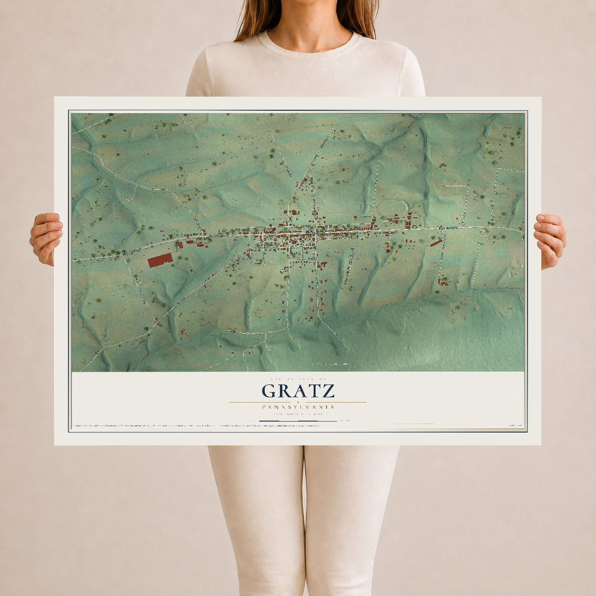 Map of Gratz, Pennsylvania, 24 x 36 inch unframed archival matte print