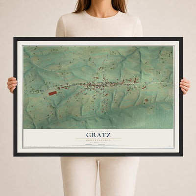 Map of Gratz, Pennsylvania, 24 x 36 inch print in a black wood frame