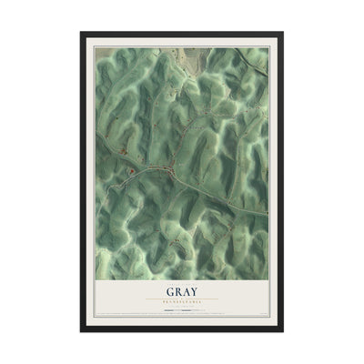Map of Gray, Pennsylvania, 12 x 18 inch print in a black wood frame
