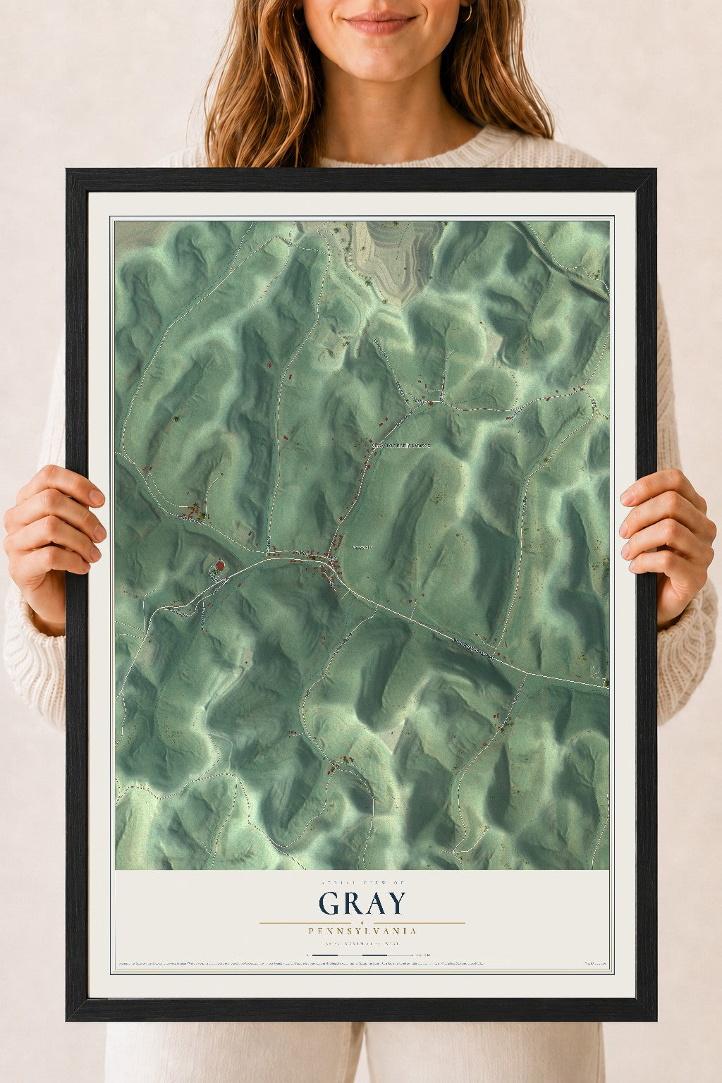 Map of Gray, Pennsylvania, 18 x 24 inch print in a black wood frame