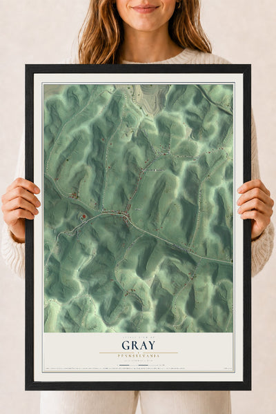 Map of Gray, Pennsylvania, 18 x 24 inch print in a black wood frame
