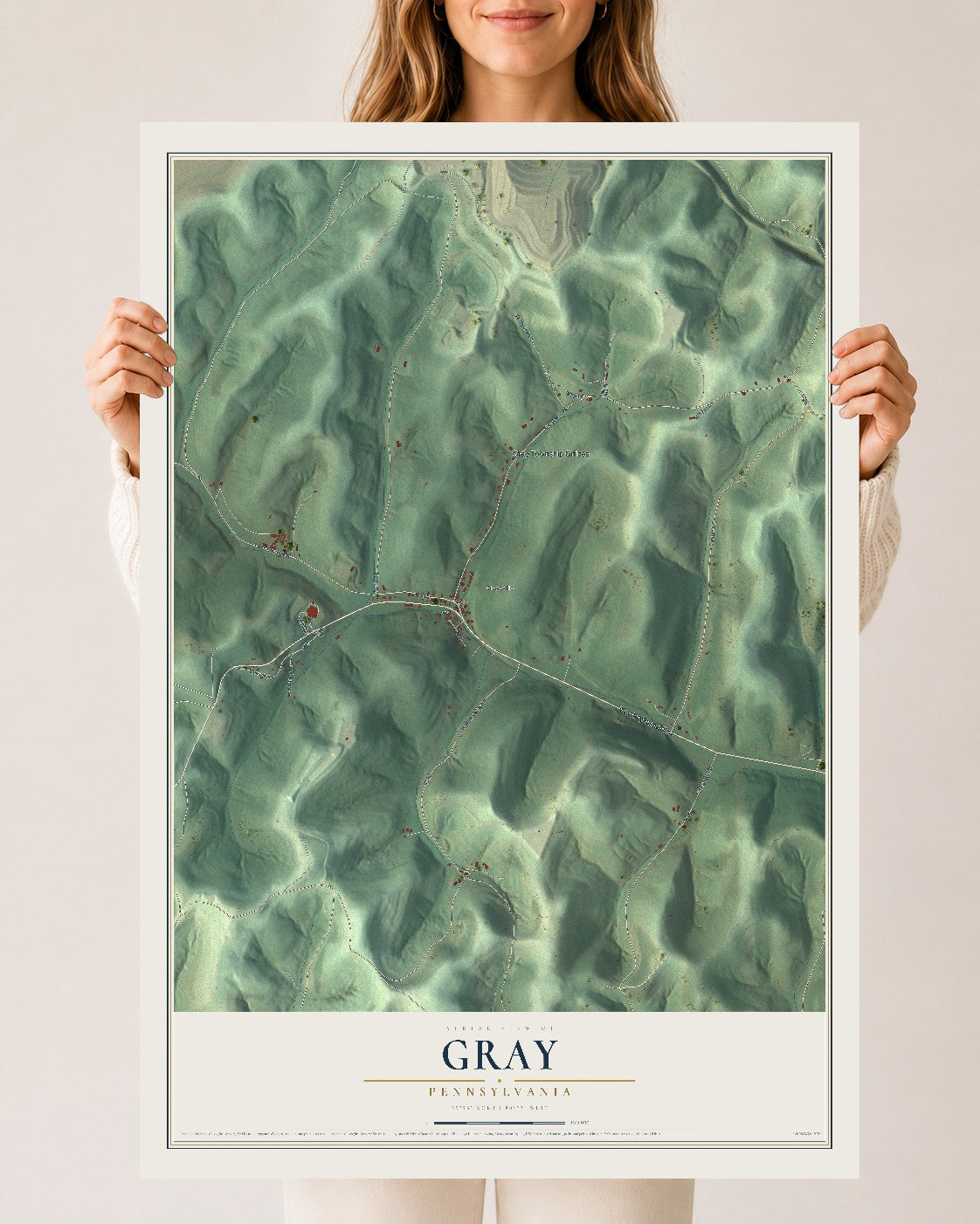 Map of Gray, Pennsylvania, 24 x 36 inch unframed archival matte print
