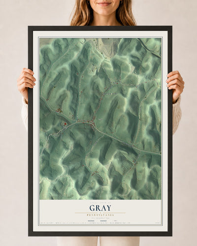 Map of Gray, Pennsylvania, 24 x 36 inch print in a black wood frame