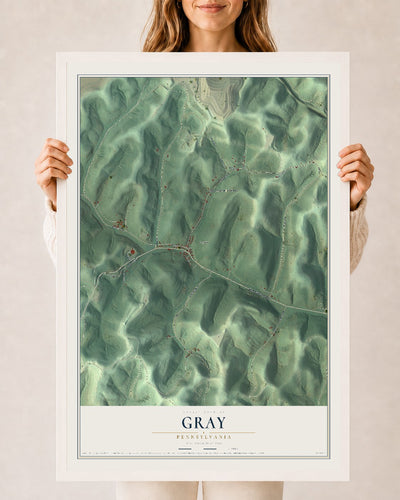Map of Gray, Pennsylvania, 24 x 36 inch print in a white wood frame