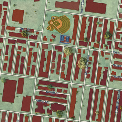Close-up of the map of Grays Ferry, Pennsylvania print showing street and building detail