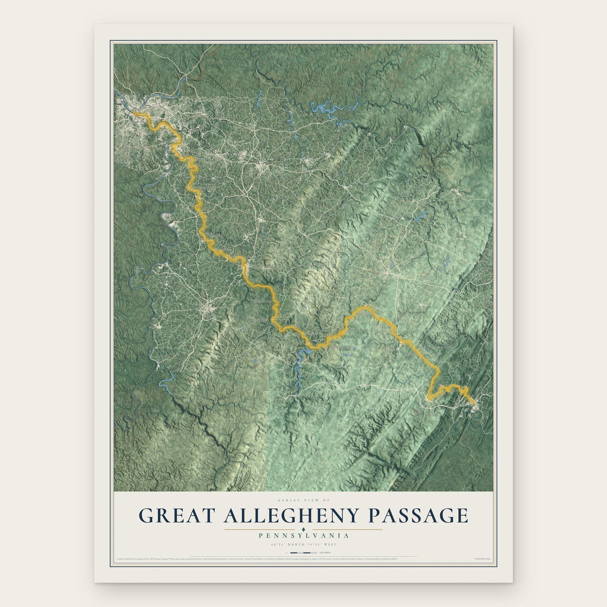 Great Allegheny Passage, Pennsylvania map print, the full design