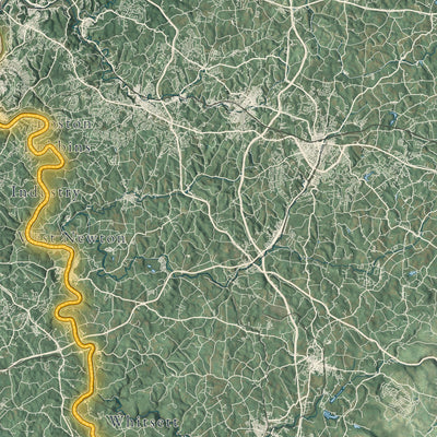 Close-up of the map of Great Allegheny Passage, Pennsylvania print showing street and building detail