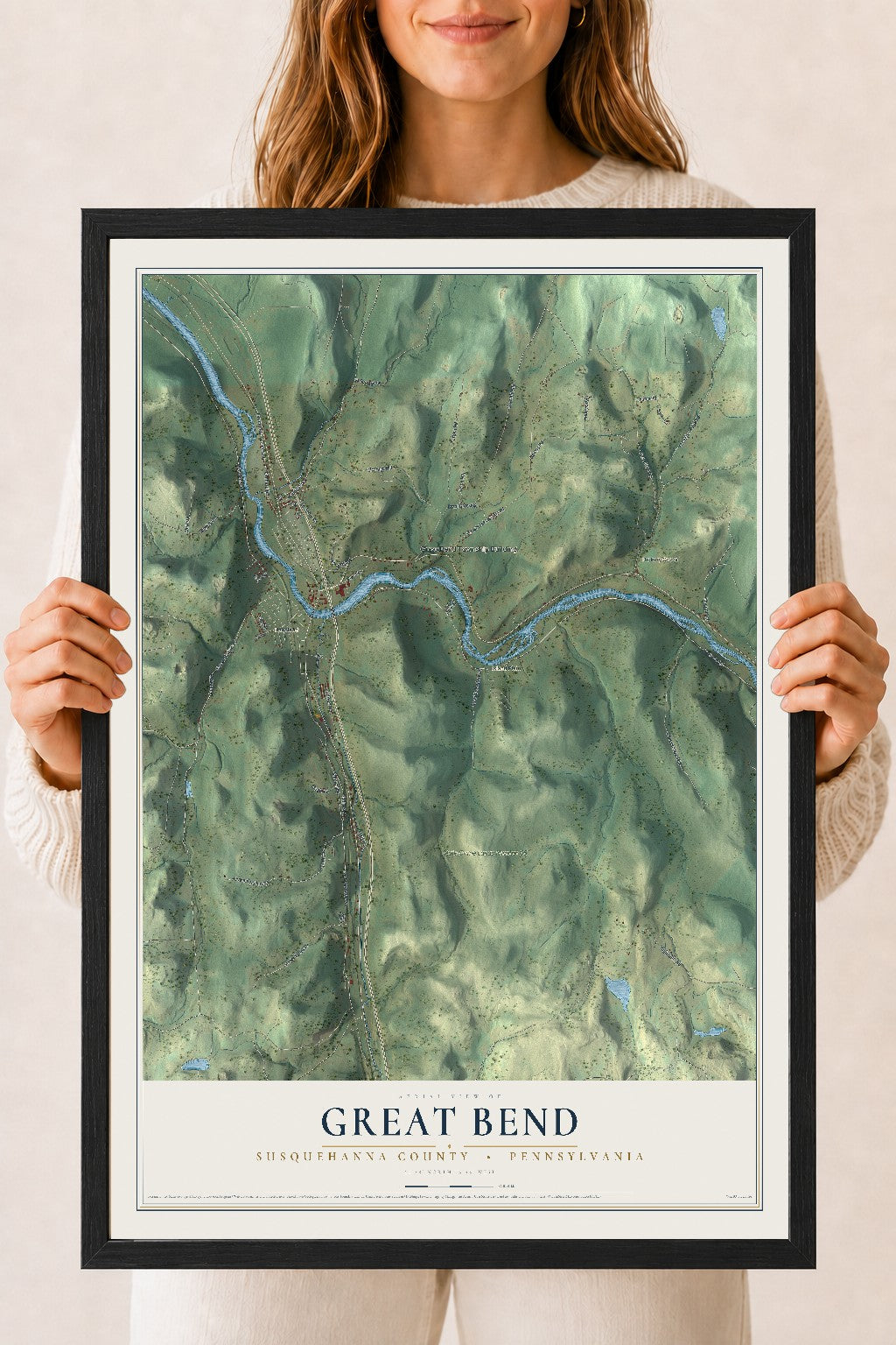 Map of Great Bend, Susquehanna County, Pennsylvania, 18 x 24 inch print in a black wood frame