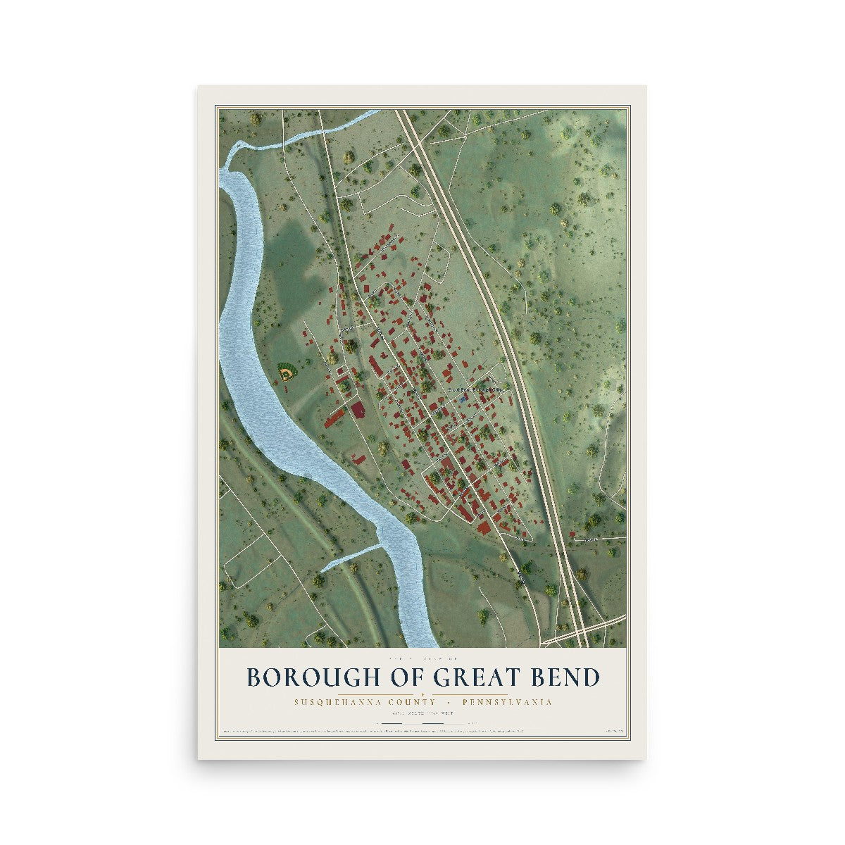 Map of the Borough of Great Bend, Susquehanna County, Pennsylvania, 12 x 18 inch unframed archival matte print