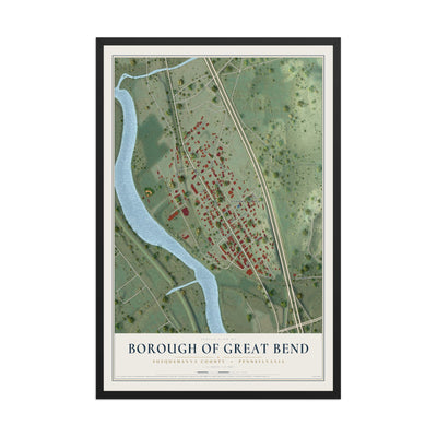 Map of the Borough of Great Bend, Susquehanna County, Pennsylvania, 12 x 18 inch print in a black wood frame