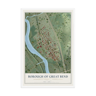 Map of the Borough of Great Bend, Susquehanna County, Pennsylvania, 12 x 18 inch print in a white wood frame