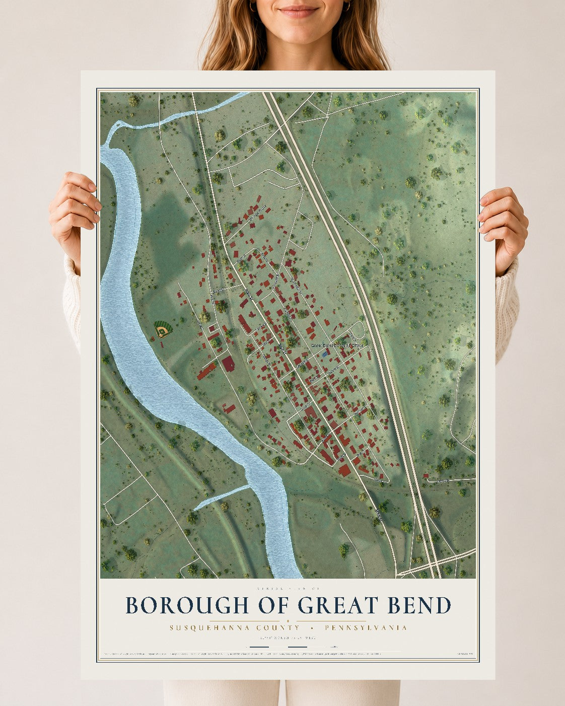 Map of the Borough of Great Bend, Susquehanna County, Pennsylvania, 24 x 36 inch unframed archival matte print