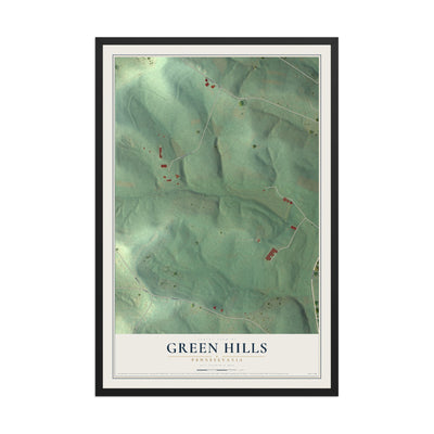 Map of Green Hills, Pennsylvania, 12 x 18 inch print in a black wood frame