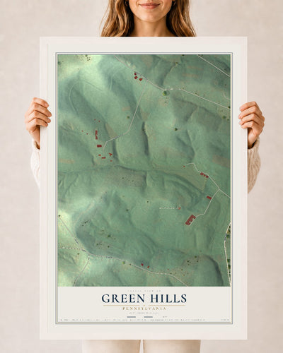 Map of Green Hills, Pennsylvania, 24 x 36 inch print in a white wood frame