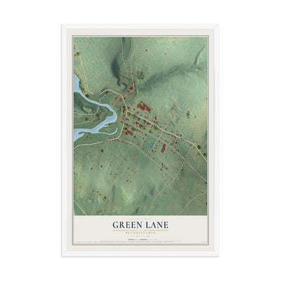 Map of Green Lane, Pennsylvania, 12 x 18 inch print in a white wood frame