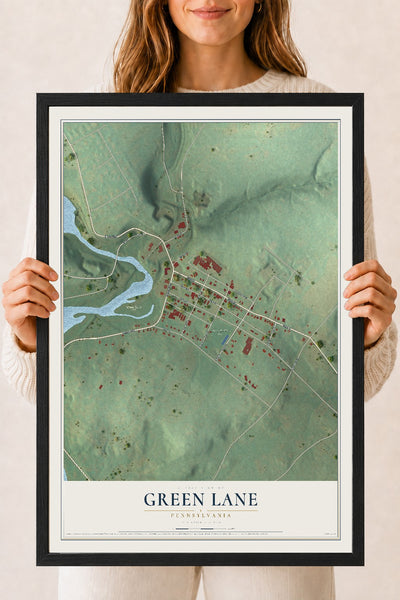 Map of Green Lane, Pennsylvania, 18 x 24 inch print in a black wood frame