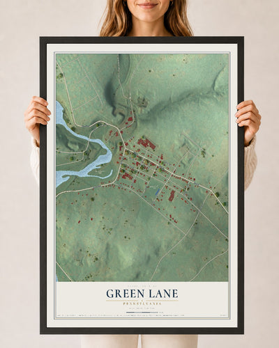 Map of Green Lane, Pennsylvania, 24 x 36 inch print in a black wood frame