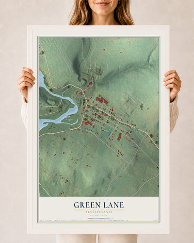 Map of Green Lane, Pennsylvania, 24 x 36 inch print in a white wood frame