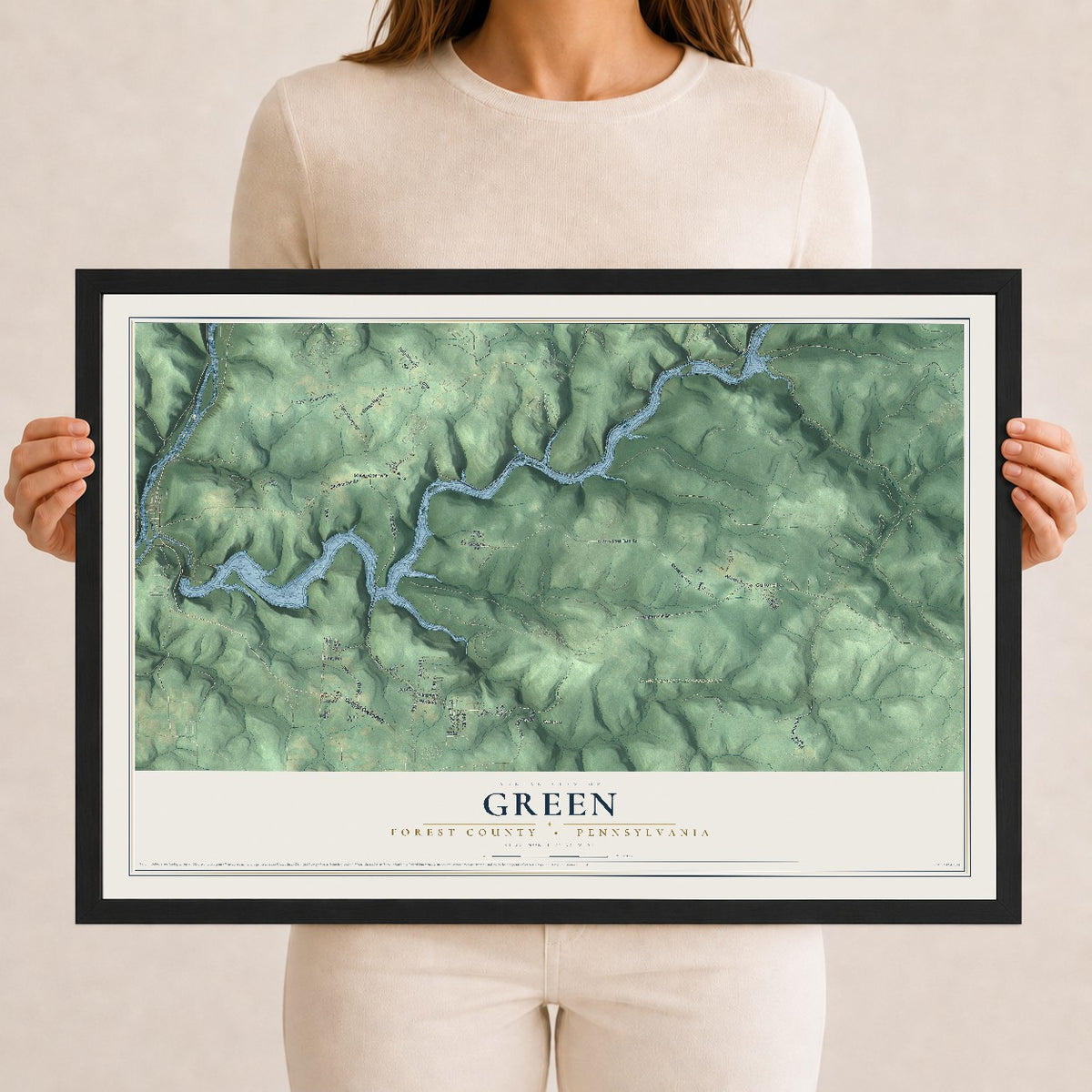 Map of Green, Forest County, Pennsylvania, 12 x 18 inch print in a black wood frame