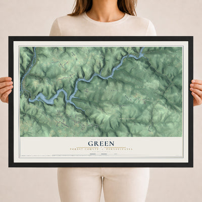 Map of Green, Forest County, Pennsylvania, 18 x 24 inch print in a black wood frame
