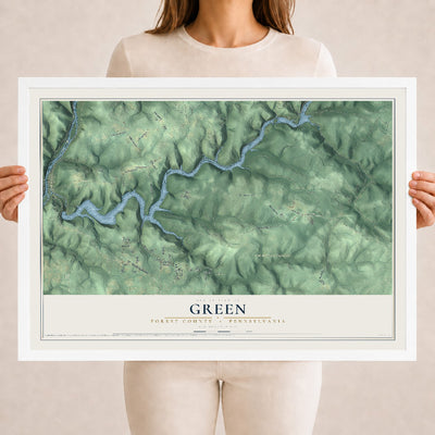 Map of Green, Forest County, Pennsylvania, 18 x 24 inch print in a white wood frame
