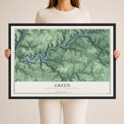 Map of Green, Forest County, Pennsylvania, 24 x 36 inch print in a black wood frame