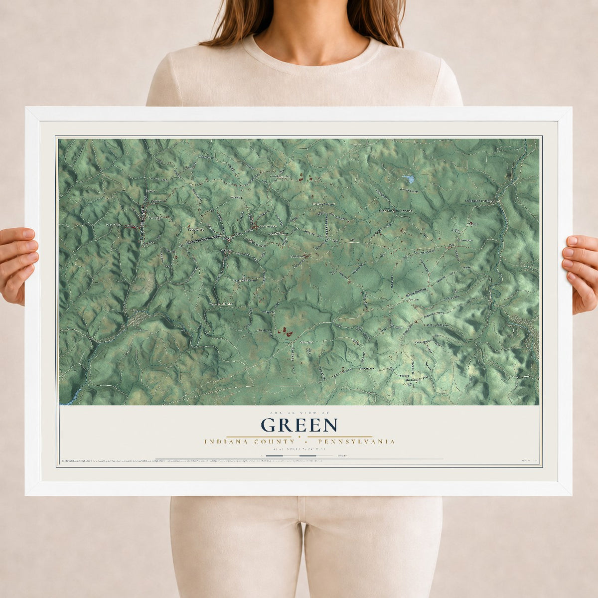 Map of Green, Indiana County, Pennsylvania, 18 x 24 inch print in a white wood frame
