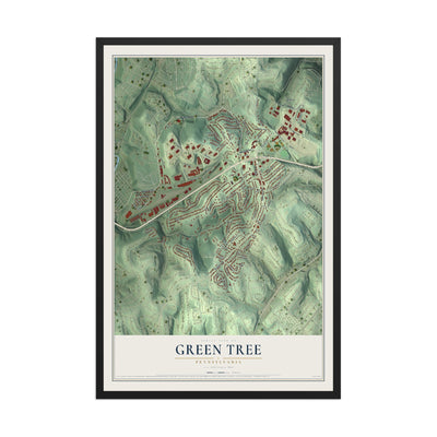 Map of Green Tree, Pennsylvania, 12 x 18 inch print in a black wood frame